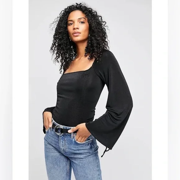 Free People Meant To Be Ruched Bodysuit in Black NWT - Picture 9 of 9